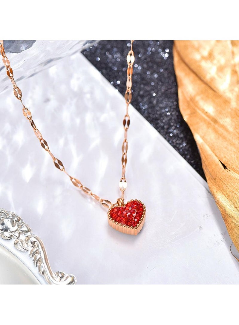 AIWANTO Red Heart Necklace Rose Gold Pendant Elegant Fashion - Image 3