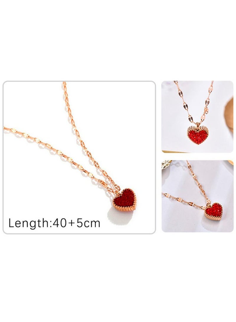AIWANTO Red Heart Necklace Rose Gold Pendant Elegant Fashion - Image 4