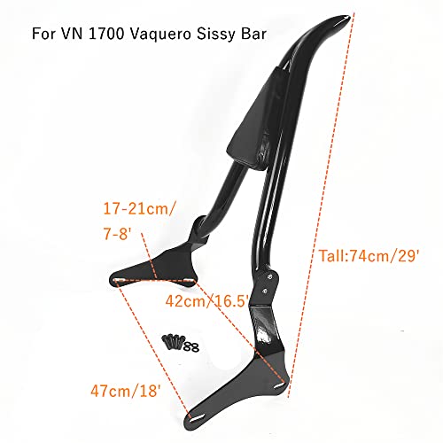Fjpacemt Black Sissy Bar Passenger Backrest Rear Pad for Kawasaki Vulcan 1700 Vaquero VN1700 Vaquero ABS SE Rear Sissybar Back rest (29 Inches Height) - Image 2