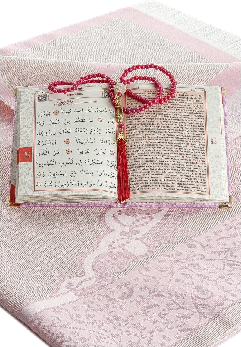 İhvan Online Dowry Prayer Rug Set Luxury Worship Set - Pink