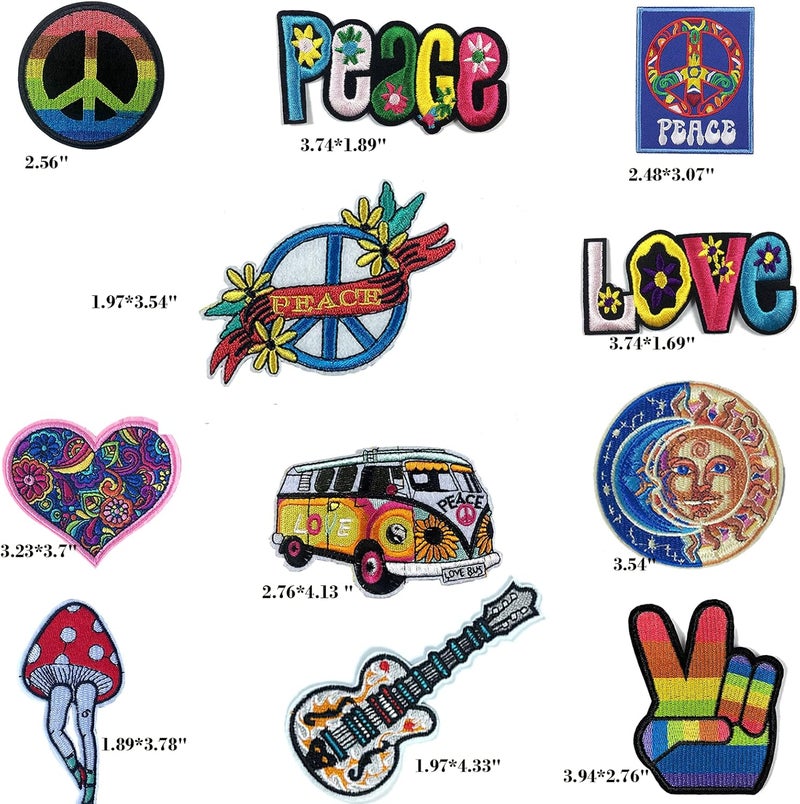 Joynaamn 14 PCS Iron on Patches for Clothing, Embroidered Decoractive Applique with Sewing Kit for Backpack Jackets Jeans Shirt, Sew on DIY Vintage Patches for 1970s Party, Hippie Aesthetic - Image 2