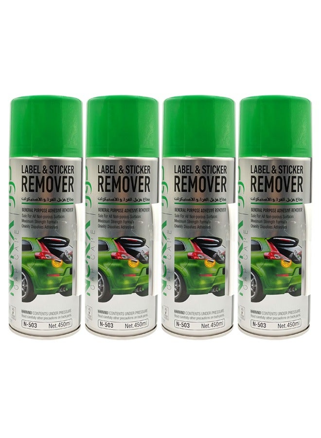 Nora NORA 4 Pcs Label & Sticker Remover Spray N-503 450ml Each – Adhesive Glue Cleaner for Car, Glass, Metal, Plastic – Quick Action, Safe on Paint, Home & Auto Use  - Image 1