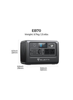 بلويتي محطة الطاقة المحمولة من بلويتي EB70S بقدرة 1000W بطارية ليثيوم LiFePO4 مع  منفذين تيار متردد قابل للشحن عن طريق الشمس  - Image 3
