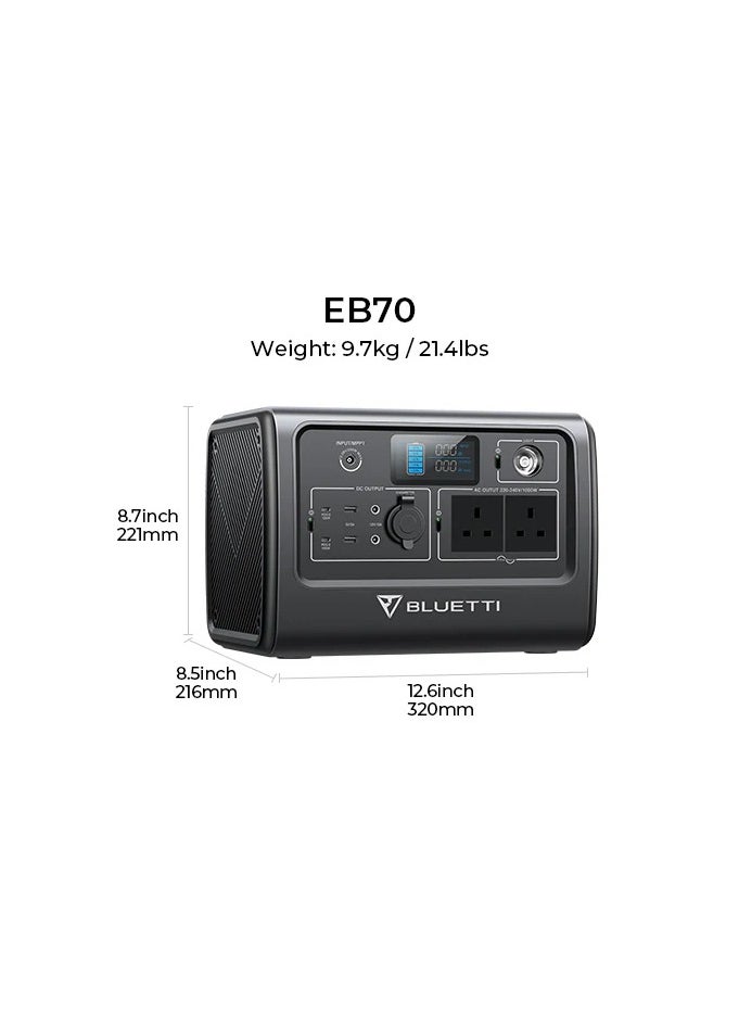 Bluetti - Bluetti EB70S Portable Power Station with 1000W LiFePO4 Battery - Image 1
