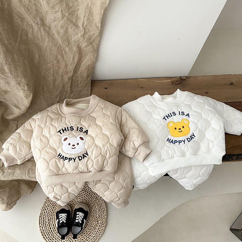 Korean Baby Autumn Winter Cotton Suit Khakis  - Image 4