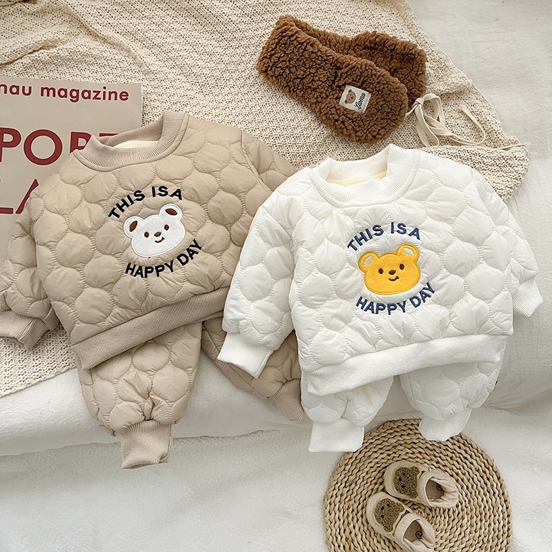 Korean Baby Autumn Winter Cotton Suit Khakis  - Image 5