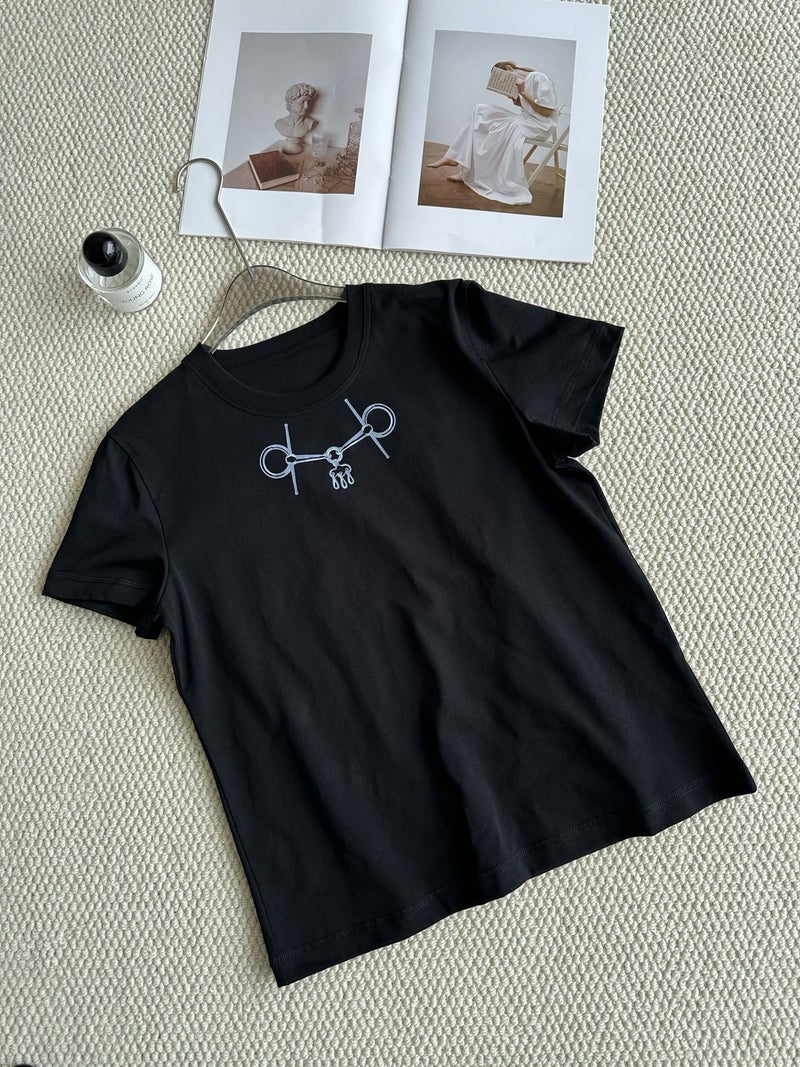 【Qianhui Weaving】Large Quantity Private Chat 2025 Summer Loose Horsebit Three-Dimensional Print Crew Neck T-Shirt Top - Image 1