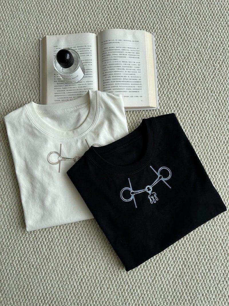 【Qianhui Weaving】Large Quantity Private Chat 2025 Summer Loose Horsebit Three-Dimensional Print Crew Neck T-Shirt Top - Image 5