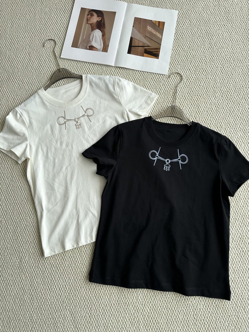 【Qianhui Weaving】Large Quantity Private Chat 2025 Summer Loose Horsebit Three-Dimensional Print Crew Neck T-Shirt Top - Image 4