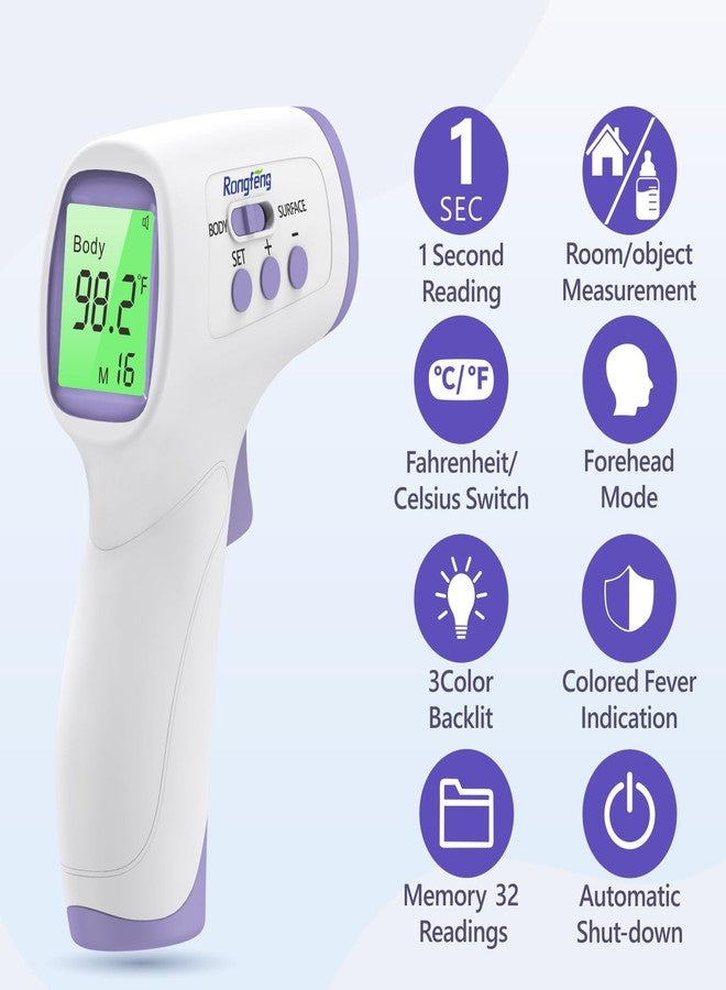 Rongfeng No-Touch Forehead Thermometer for Adults and Kids, Digital Thermometers with Fever Alarm, 3 Backlit and 32 Memories Fast Accurate Results, Easy for All Ages, Basal Thermometer - Image 2