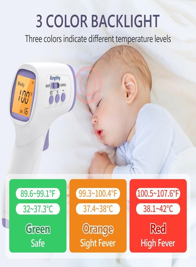 Rongfeng No-Touch Forehead Thermometer for Adults and Kids, Digital Thermometers with Fever Alarm, 3 Backlit and 32 Memories Fast Accurate Results, Easy for All Ages, Basal Thermometer - Image 4