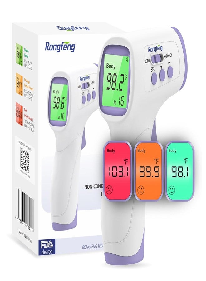 Rongfeng No-Touch Forehead Thermometer for Adults and Kids, Digital Thermometers with Fever Alarm, 3 Backlit and 32 Memories Fast Accurate Results, Easy for All Ages, Basal Thermometer - Image 1
