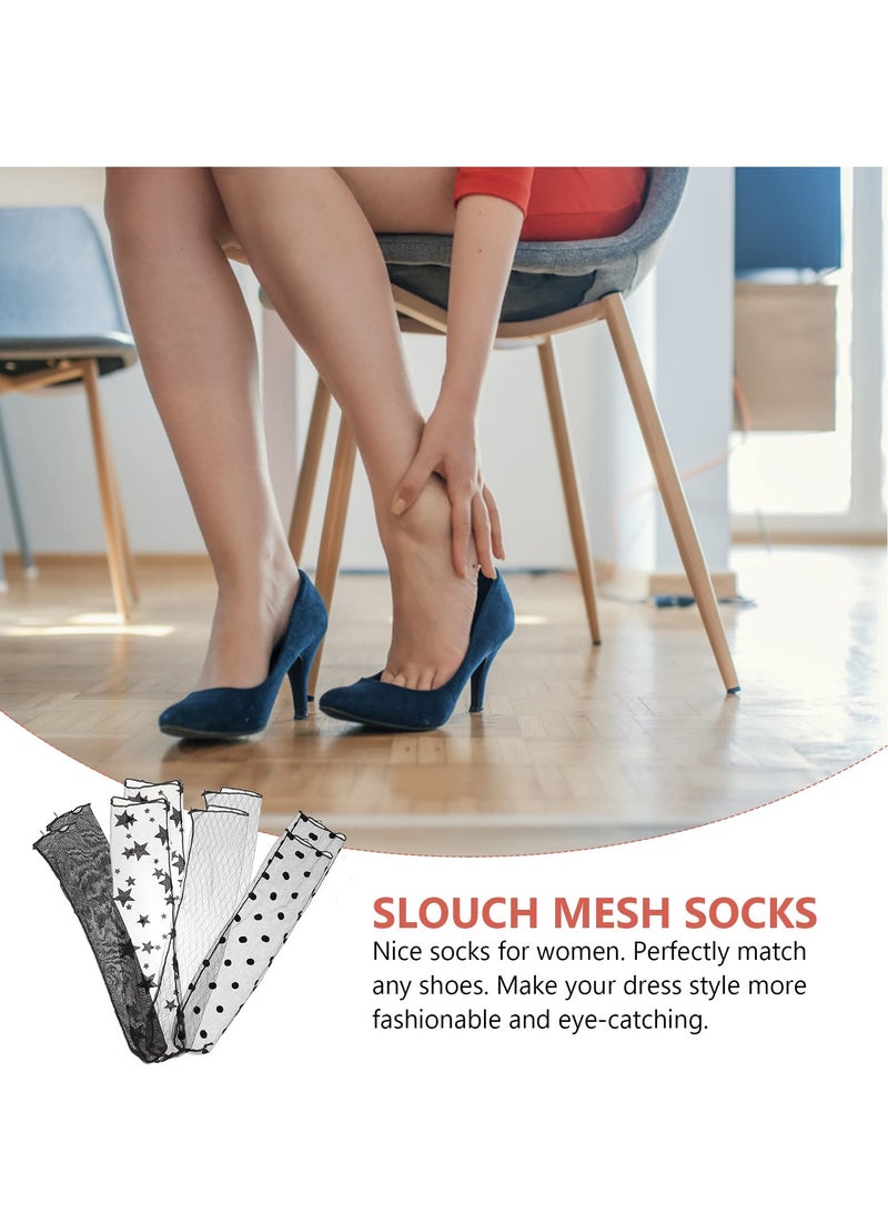 SOLARAE جوارب عالية الكاحل للنساء جوارب شبكية شفافة جوارب كروشيه جوارب كاحل شبكية شفافة جوارب مريحة شفافة للنساء، سوداء، متوسطة 4 أزواج - Image 5
