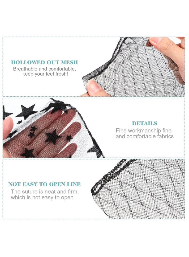 SOLARAE جوارب عالية الكاحل للنساء جوارب شبكية شفافة جوارب كروشيه جوارب كاحل شبكية شفافة جوارب مريحة شفافة للنساء، سوداء، متوسطة 4 أزواج - Image 2