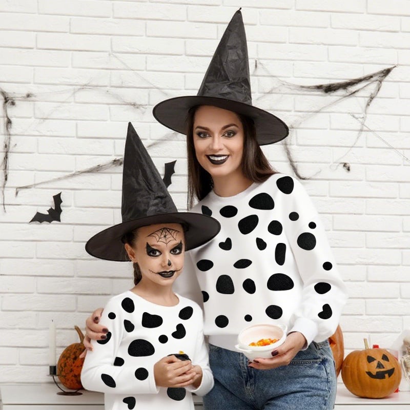 YCDMLJC 15 Sheets Black Adhesive Felt, 360pcs Self Adhesive Pads Irregular Spotty Dog Style Felt,for Dalmatian Shirt,Adult Kids Halloween Party DIY Projects Costume Stickers - Image 5