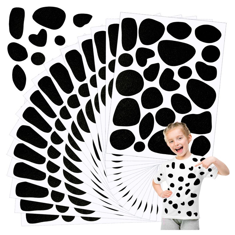 YCDMLJC 15 Sheets Black Adhesive Felt, 360pcs Self Adhesive Pads Irregular Spotty Dog Style Felt,for Dalmatian Shirt,Adult Kids Halloween Party DIY Projects Costume Stickers - Image 1
