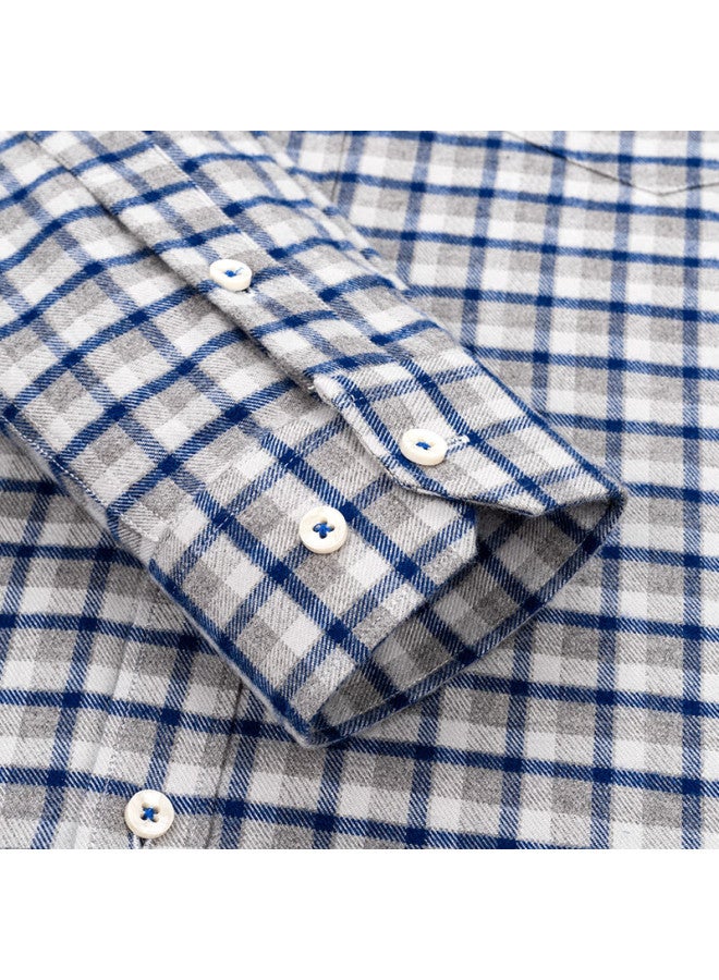 Firs Pure Cotton Brushed Plaid Long Sleeve Shirt For Men Middle-aged And Elderly Business Casual Blue Plaid Fleece Lined Size 44 - Image 4