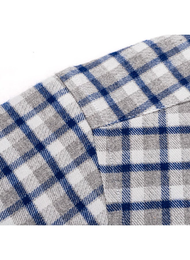 Firs Pure Cotton Brushed Plaid Long Sleeve Shirt For Men Middle-aged And Elderly Business Casual Blue Plaid Fleece Lined Size 44 - Image 2