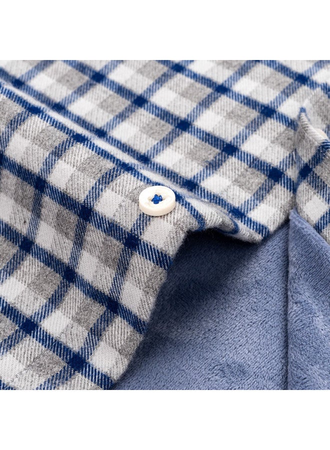 Firs Pure Cotton Brushed Plaid Long Sleeve Shirt For Men Middle-aged And Elderly Business Casual Blue Plaid Fleece Lined Size 44 - Image 3