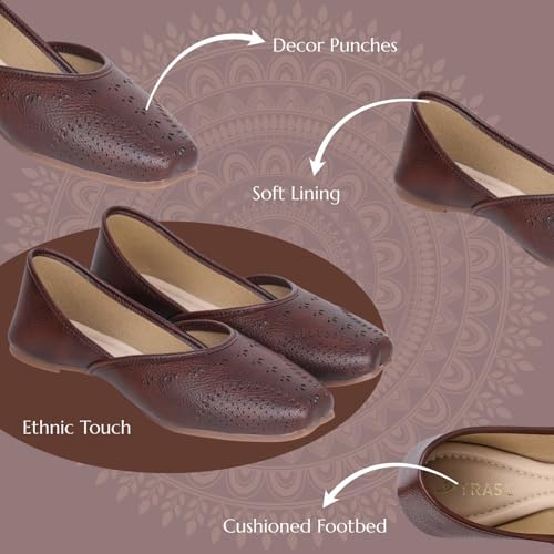 TRASE Traditional Jutti for Women & Girls | Flat Sole, Soft Lining, Cushion Footbed | Casual Wear & Comfortable Ethnic Footwear for Wedding & Festive (Brown, 7 UK) - Image 2