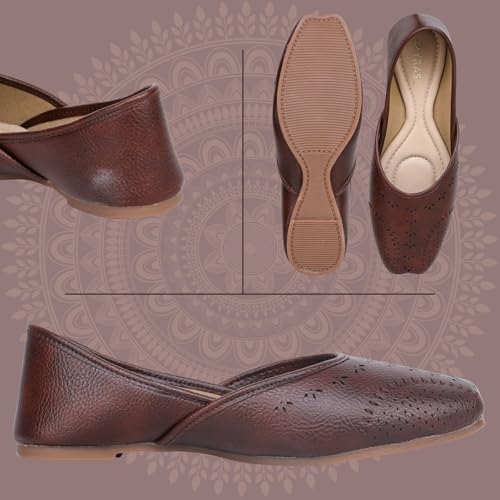 TRASE Traditional Jutti for Women & Girls | Flat Sole, Soft Lining, Cushion Footbed | Casual Wear & Comfortable Ethnic Footwear for Wedding & Festive (Brown, 7 UK) - Image 4