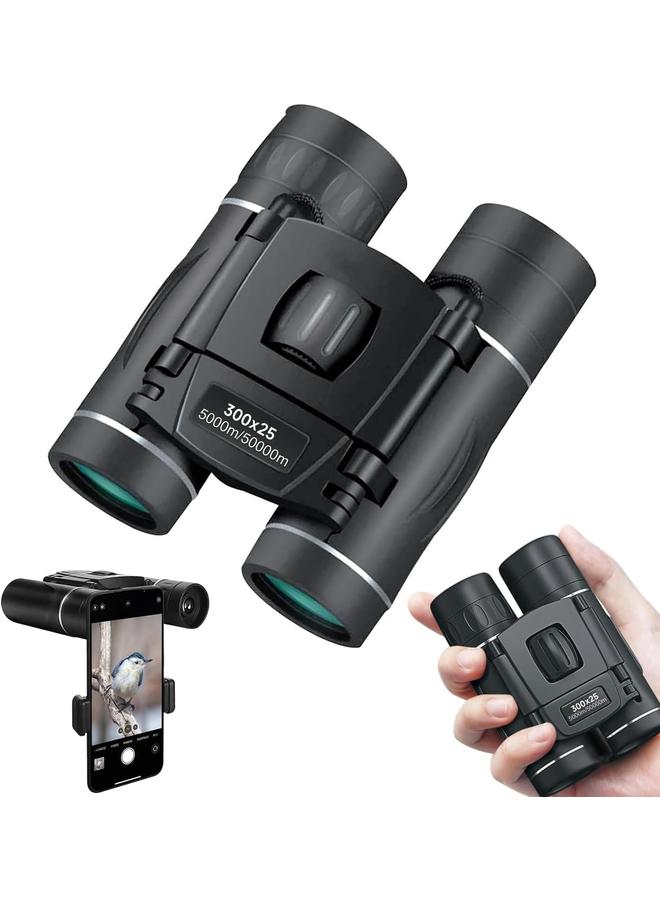 300x25 Binoculars for Adults and Kids, High Powered Mini Pocket Binoculars with Phone Adapter, Waterproof Compact Binoculars for Bird Watching, Hunting, Concert, Theater, Traveling - Image 1