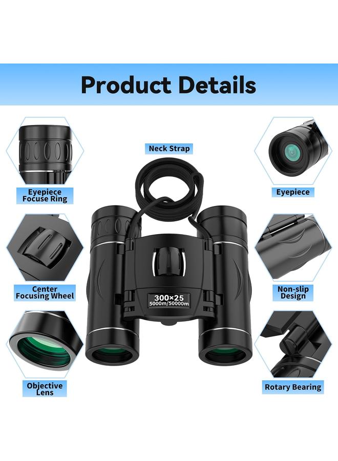 300x25 Binoculars for Adults and Kids, High Powered Mini Pocket Binoculars with Phone Adapter, Waterproof Compact Binoculars for Bird Watching, Hunting, Concert, Theater, Traveling - Image 4