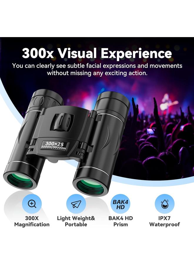 300x25 Binoculars for Adults and Kids, High Powered Mini Pocket Binoculars with Phone Adapter, Waterproof Compact Binoculars for Bird Watching, Hunting, Concert, Theater, Traveling - Image 3