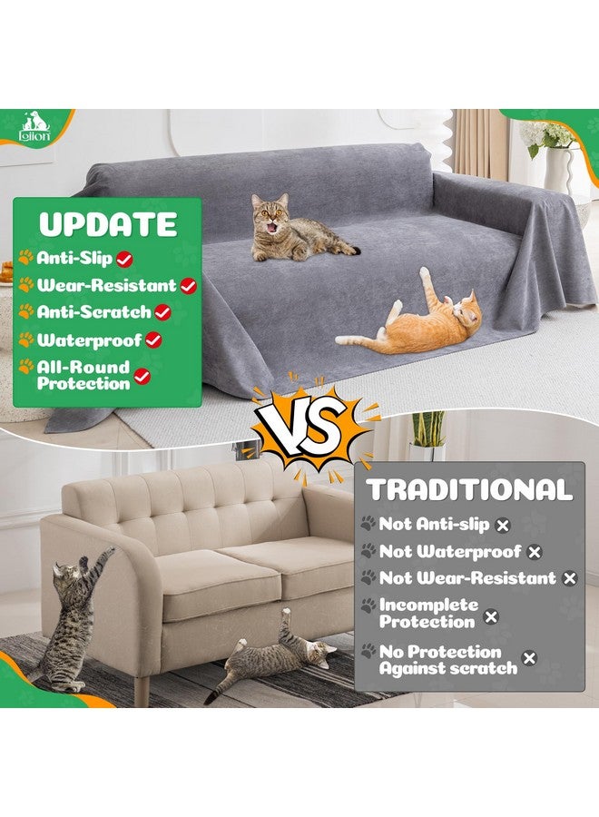 Loiion Cat Scratch Furniture Protector - Anti-Slip, Waterproof Sofa Cover To Keep Cats Off, Pet-Friendly Couch Protectors For 3 Cushion Couch, Gray Anti-Scratch Couch Cover For Pets And Kids 134"X71" - Image 2