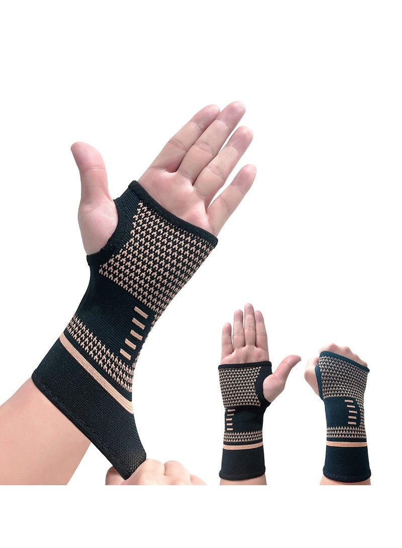 Captaintech Support Brace, 1 Pair Carpal Tunnel Relief Fitness Sleeve, Copper Wrist Compression Sleeve, Elastic Breathable Wrist Support Sleeve Wrist Brace for Tendonitis, Arthritis, Sprains Pain Relief - Image 1