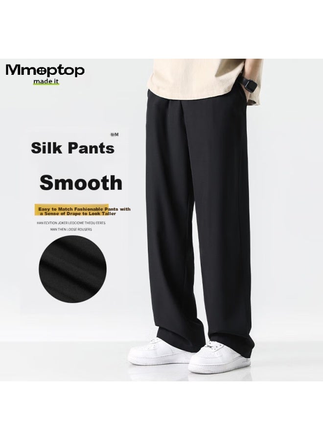 Mmoptop Style Straight-leg Pants, Summer Men's Draping Breathable Loose-fitting Slimming Casual Trousers, Mxxk35 Black 3XL - Image 1