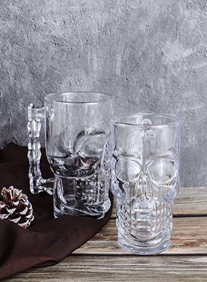 VILON Italian Premium Glass Beer Mugs with Handle | Crystal Clear Glass Beer Mug | 520ml (1, Skull Beer Mug 520ML) - Image 2