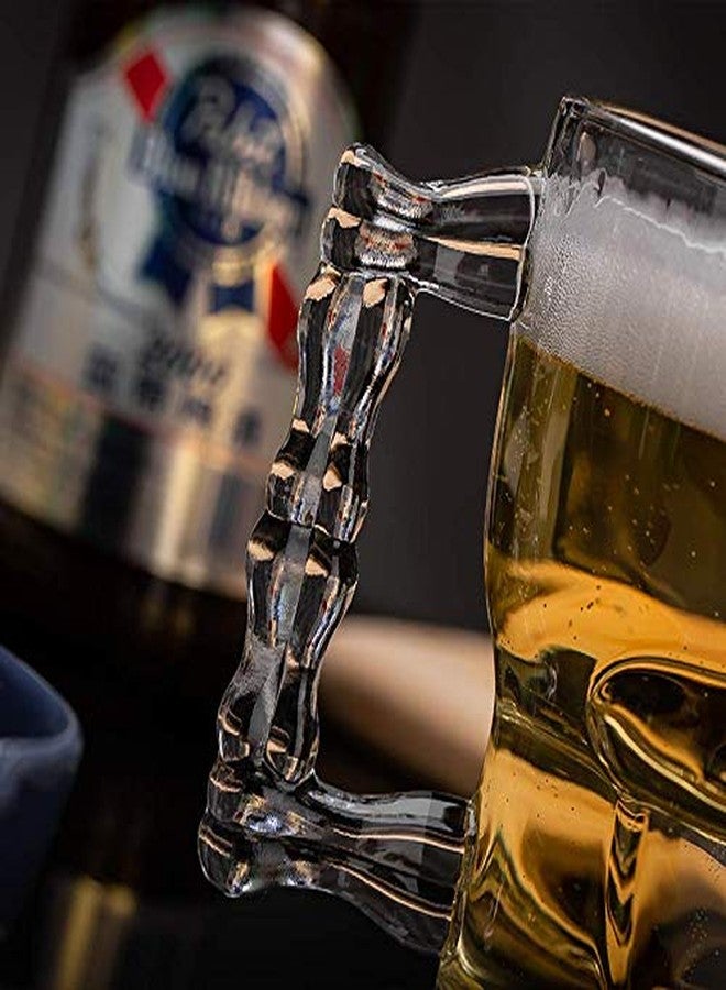 VILON Italian Premium Glass Beer Mugs with Handle | Crystal Clear Glass Beer Mug | 520ml (1, Skull Beer Mug 520ML) - Image 3