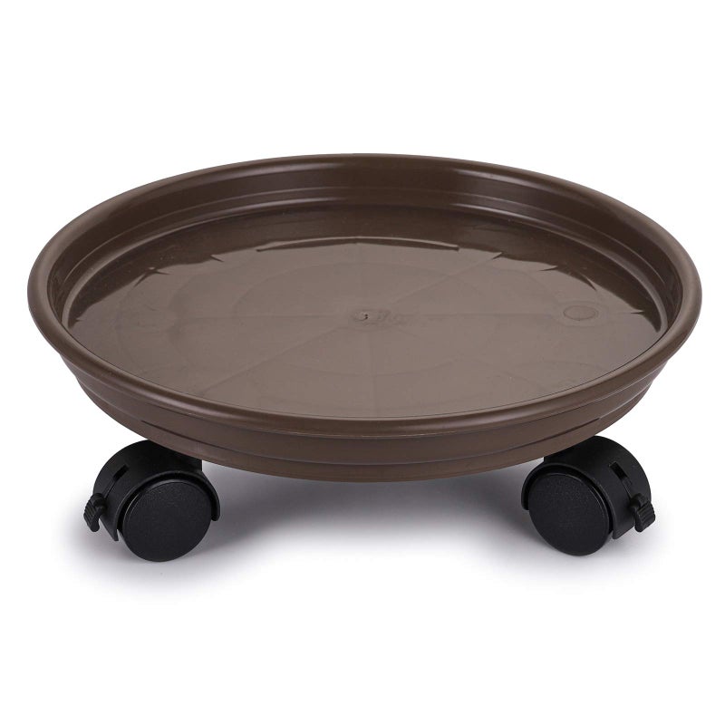 Fasmov 3 Pcs Plant Pallet Caddy Plant Stand Round Flower Pot Mover, Plant Pot Pallet Dolly Caster with Universal Wheels (Brown) - Image 2