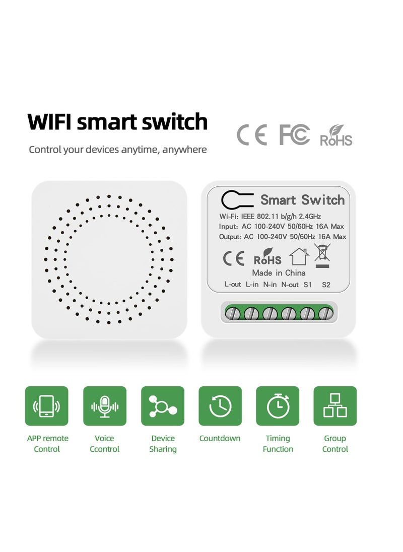 Excefore - Mini Smart Relay WiFi Switch, 16A DIY Smart Light Switch Module, Smart Life Tuya App Control, Compatible with Alexa and Google Home, Smart Speakers with Appointment Timing Function - Image 1