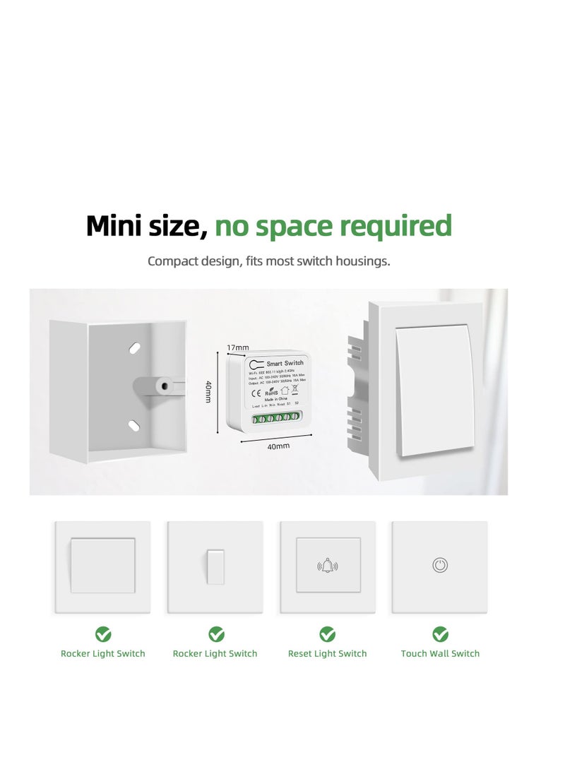 Excefore - Mini Smart Relay WiFi Switch, 16A DIY Smart Light Switch Module, Smart Life Tuya App Control, Compatible with Alexa and Google Home, Smart Speakers with Appointment Timing Function - Image 1