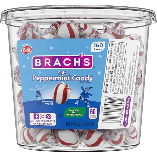 Brach's Brachs Bobs Sweet Stripes Soft Peppermint Candy 160 IndividuallyWrapped Pieces 28 Ounce Jar - Image 1