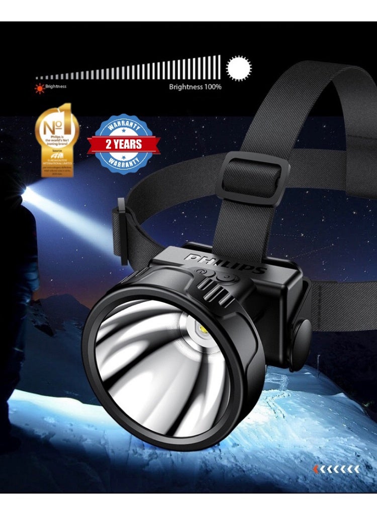 Philips Rechargeable LED Headlamp SFL1342 | Stepless Dimming | 1200mAh Long Battery Life | 1m Drop Resistant | Type-C Fast Charging | Outdoor Work & Emergency Lighting BLACK - Image 1