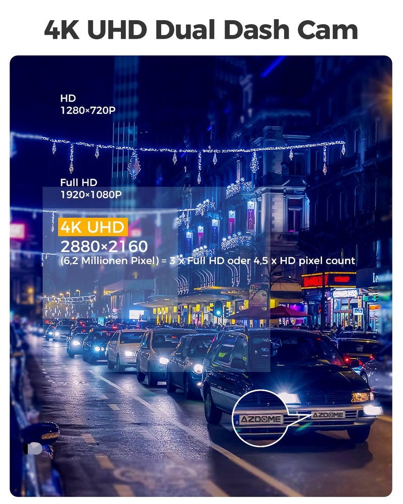 AZDOME AZDOME 4K Ultra HD Dash Cam, Car Camera 4K GPS WiFi Dash Camera with 170 Degree Wide Angle, Night Vision, G-Sensor, Loop Recording, Parking Monitor, Sony Sensor, WDR Car Video Recorder(GS63H) - Image 2