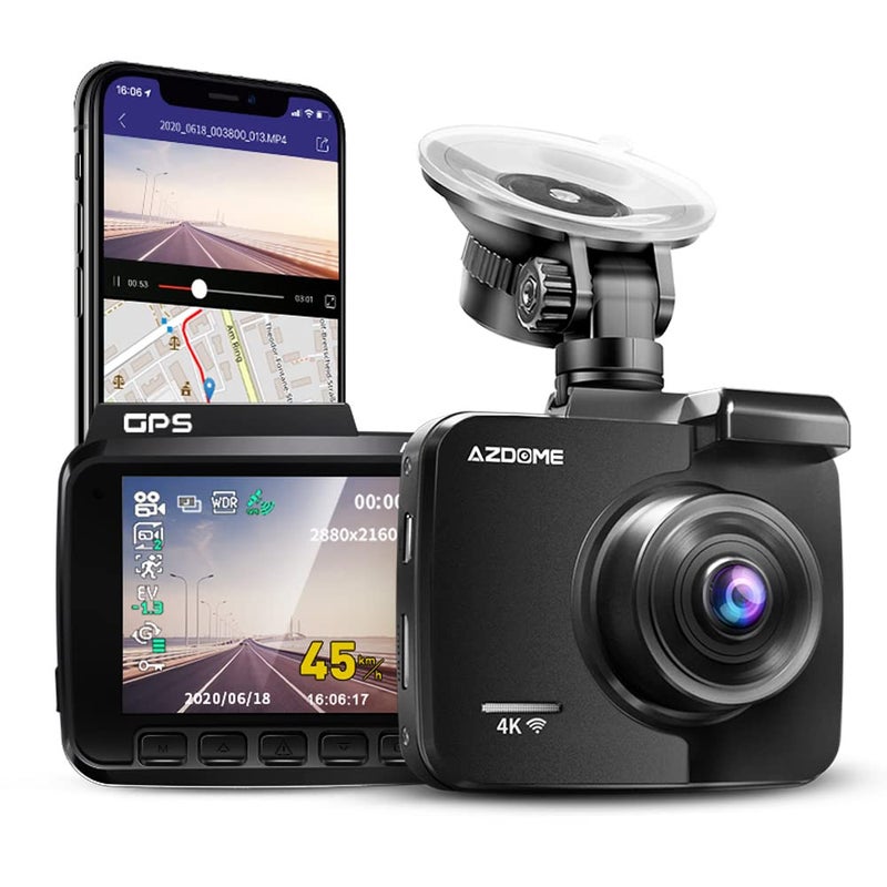AZDOME AZDOME 4K Ultra HD Dash Cam, Car Camera 4K GPS WiFi Dash Camera with 170 Degree Wide Angle, Night Vision, G-Sensor, Loop Recording, Parking Monitor, Sony Sensor, WDR Car Video Recorder(GS63H) - Image 1