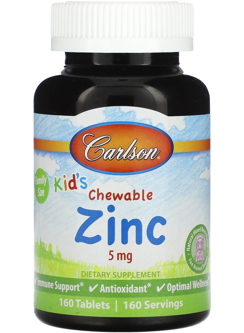 Carlson Kid's Chewable Zinc, Natural Mixed Berry, 5 mg, 160 Tablets