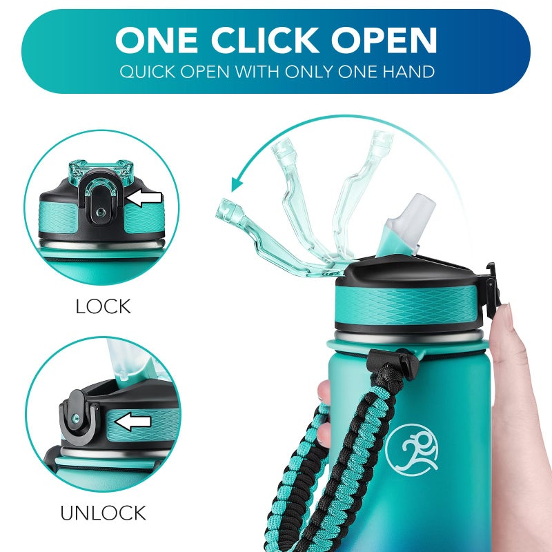 GOSWAG Insulated Sports Water Bottle, 24oz 2 Lids(with Straw/No Straw), Stainless Steel Water Bottles with Paracord Handle, Insulated Bottle with Double-Wall Vacuum Insulation - Image 5