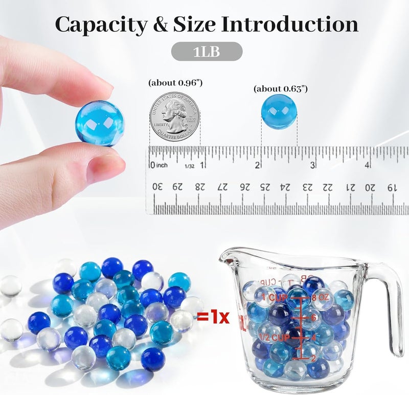 DomeStar 1LB Glass Marbles Bulk, Round Glass Marbles 0.63 Inch Vase Fillers Blue Glass Beads Set Ocean Theme for Marble Runs Home Decor - Image 2
