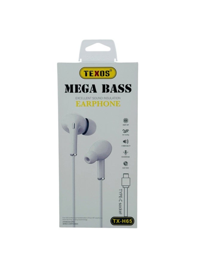 TEXOS TX-H65N Mega Bass Type-C Wired Earphones with Microphone