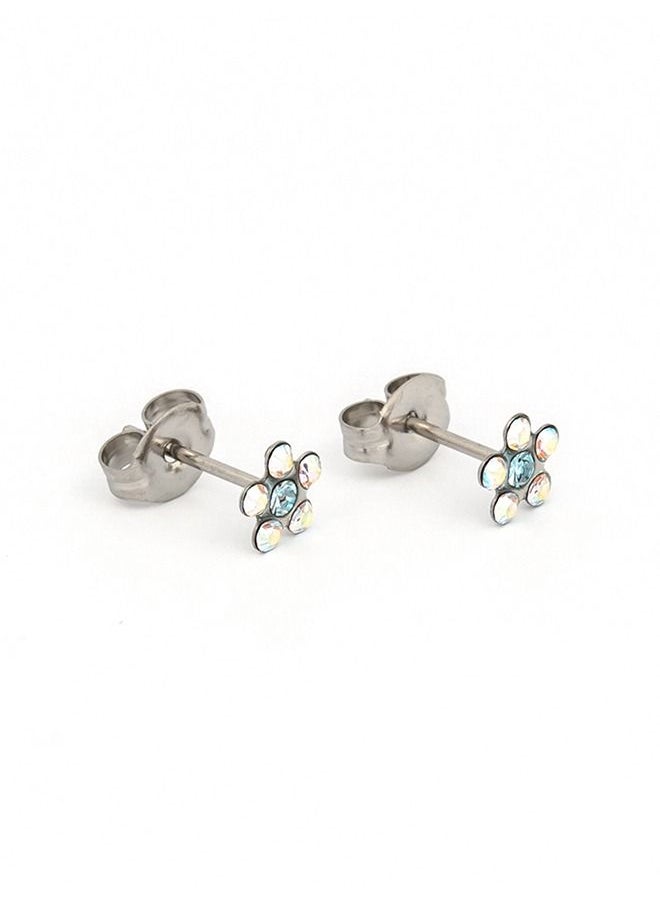 Studex - Daisy Ab Crystal March Aquamarine Allergy-Free Stainless Steel Ear Studs - Image 1