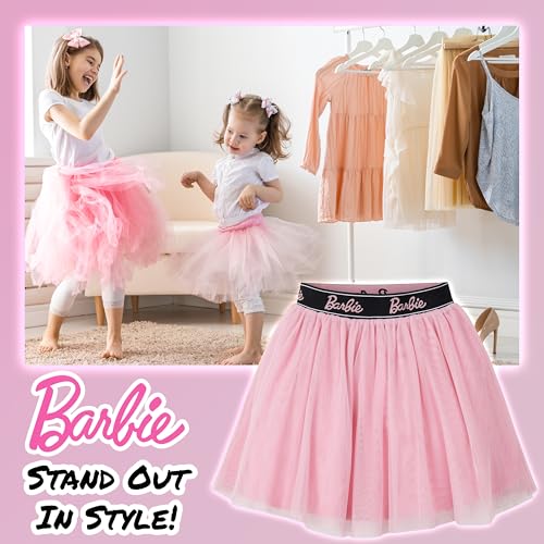 Barbie تنورة باربي للفتيات، طبقتين من الشبك مع بطانة قطنية - هدايا للفتيات (وردي، 4-6 سنوات) - Image 5