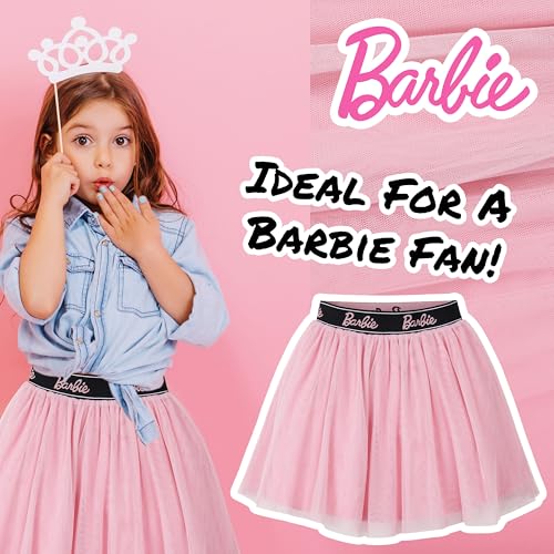 Barbie تنورة باربي للفتيات، طبقتين من الشبك مع بطانة قطنية - هدايا للفتيات (وردي، 4-6 سنوات) - Image 2