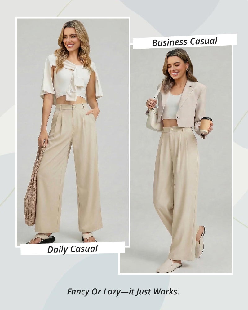 GRAPENT Flowy Pants for Women Work Pants Business Casual Wide Leg Slacks Business Casual Trousers White Palazzos Old Money Aesthetic Clothing Women Trousers Color Vanilla Ice Size Small Size 4 Size 6 - Image 4