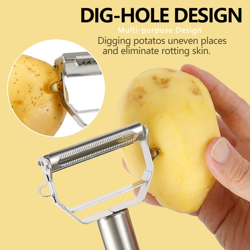 iziusy Stainless Steel Peeler Julienne Cutter Slicer for Carrot Potato Melon Vegetable and Fruit with Cleaning Brush - Image 4