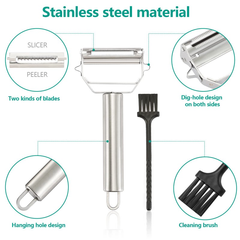 iziusy Stainless Steel Peeler Julienne Cutter Slicer for Carrot Potato Melon Vegetable and Fruit with Cleaning Brush - Image 5